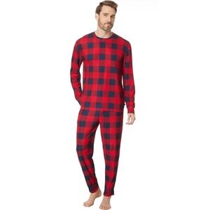 Nautica‎ Mens Red Plaid Waffle Knit Jogger PJ Set, Medium